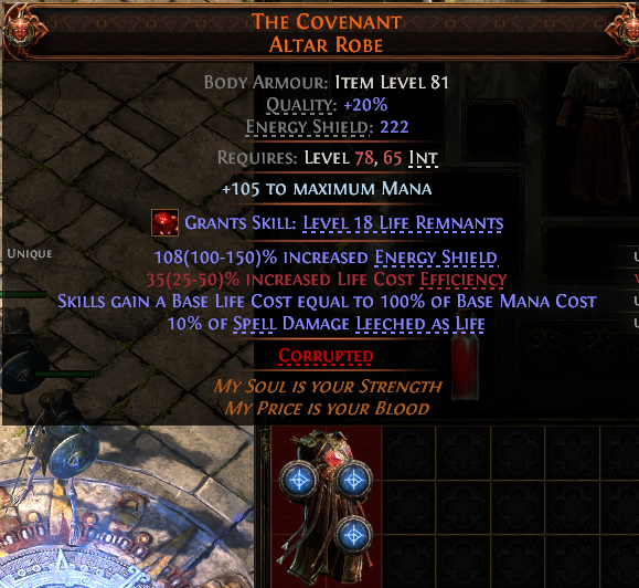 MMOJUGG Path of Exile 2 THE COVENANT ALTAR ROBE#1253071 Details View of Item Function and Use