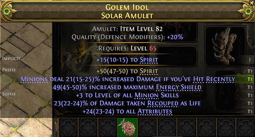MMOJUGG Path of Exile 2 GOLEM IDOL SOLAR AMULET#1253666 Details View of Item Function and Use