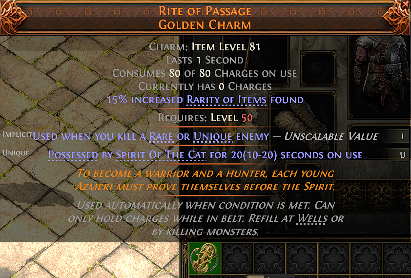 MMOJUGG Path of Exile 2 RITE OF PASSAGE GOLDEN CHARM#1253676 Details View of Item Function and Use