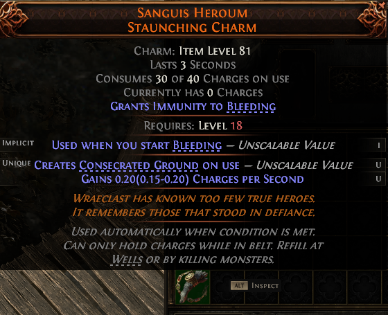 MMOJUGG Path of Exile 2 SANGUIS HEROUM STAUNCHING CHARM#1253743 Details View of Item Function and Use