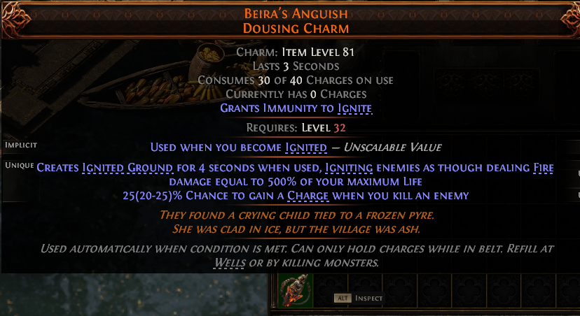 MMOJUGG Path of Exile 2 BEIRA'S ANGUISH DOUSING CHARM#1253748 Details View of Item Function and Use