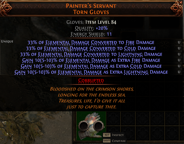 MMOJUGG Path of Exile 2 PAINTER'S SERVANT TORN GLOVES#1253752 Details View of Item Function and Use