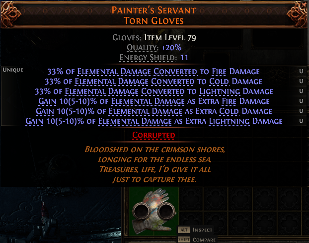 MMOJUGG Path of Exile 2 PAINTER'S SERVANT TORN GLOVES#1253765 Details View of Item Function and Use