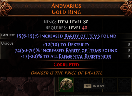 MMOJUGG Path of Exile 2 ANDVARIUS GOLD RING#1253783 Details View of Item Function and Use
