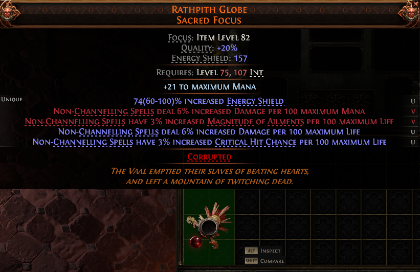 MMOJUGG Path of Exile 2 RATHPITH GLOBE SACRED FOCUS#1253795 Details View of Item Function and Use