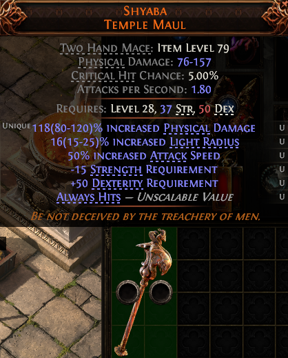 MMOJUGG Path of Exile 2 SHYABA TEMPLE MAUL#1255285 Details View of Item Function and Use