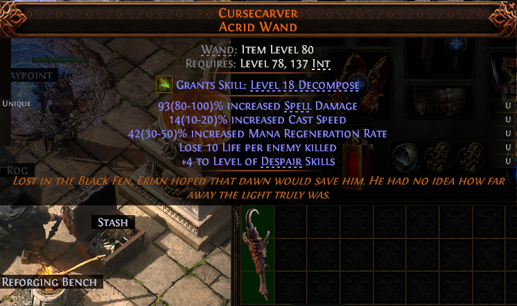 MMOJUGG Path of Exile 2 CURSECARVER ACRID WAND#1255299 Details View of Item Function and Use