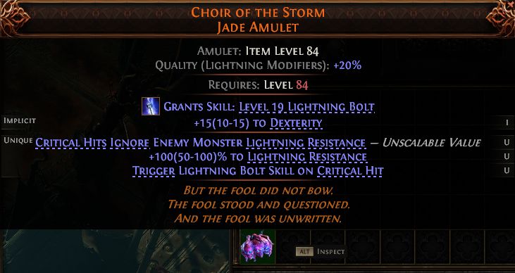 MMOJUGG Path of Exile 2 CHOIR OF THE STORM JADE AMULET#1255598 Details View of Item Function and Use