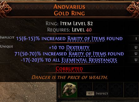 MMOJUGG Path of Exile 2 ANDVARIUS GOLD RING#1255599 Details View of Item Function and Use