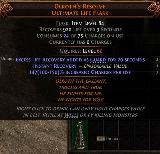 MMOJUGG Path of Exile 2 OLROTH'S RESOLVE ULTIMATE LIFE FLASK#1255608 Details View of Item Function and Use