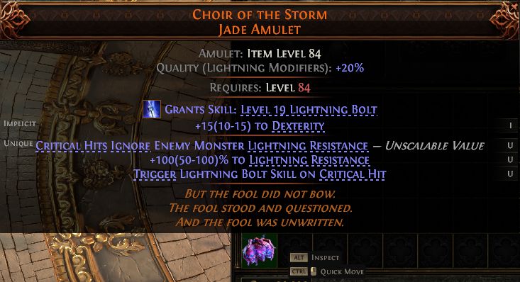 MMOJUGG Path of Exile 2 CHOIR OF THE STORM JADE AMULET#1255610 Details View of Item Function and Use