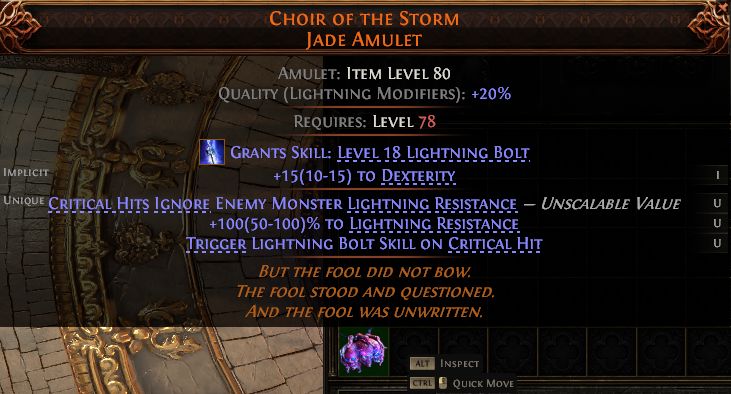 MMOJUGG Path of Exile 2 CHOIR OF THE STORM JADE AMULET#1255614 Details View of Item Function and Use