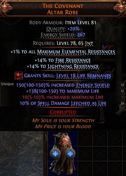 MMOJUGG Path of Exile 2 THE COVENANT ALTAR ROBE#1257046 Details View of Item Function and Use