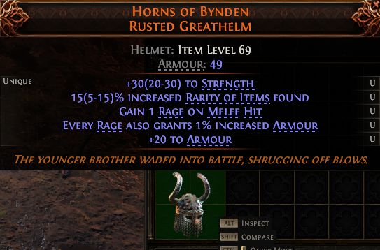 MMOJUGG Path of Exile 2 HORNS OF BYNDEN RUSTED GREATHELM#1257376 Details View of Item Function and Use