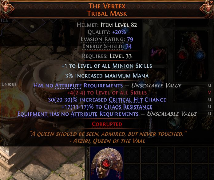 MMOJUGG Path of Exile 2 THE VERTEX TRIBAL MASK#1257744 Details View of Item Function and Use