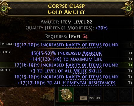 MMOJUGG Path of Exile 2 CORPSE CLASP GOLD AMULET#1257960 Details View of Item Function and Use