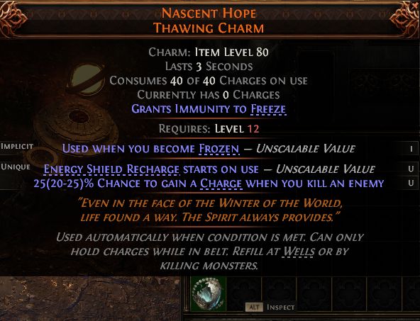 Path of Exile 2 NASCENT HOPE THAWING CHARM#1257967 Details MMOJUGG Path of Exile 2 NASCENT HOPE THAWING CHARM#1257967 Details View of Item Function and Use