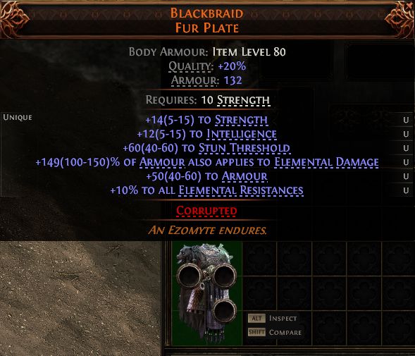 MMOJUGG Path of Exile 2 BLACKBRAID FUR PLATE#1257970 Details View of Item Function and Use