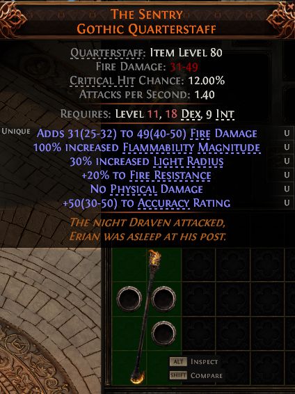MMOJUGG Path of Exile 2 THE SENTRY GOTHIC QUARTERSTAFF#1257976 Details View of Item Function and Use