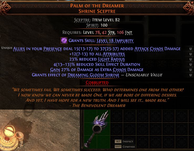 MMOJUGG Path of Exile 2 PALM OF THE DREAMER SHRINE SCEPTRE#1258405 Details View of Item Function and Use