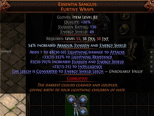MMOJUGG Path of Exile 2 ESSENTIA SANGUIS FURTIVE WRAPS#1260071 Details View of Item Function and Use
