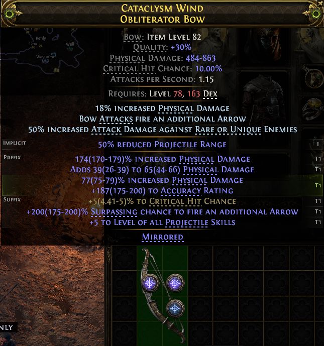 MMOJUGG Path of Exile 2 CATACLYSM WIND OBLITERATOR BOW#1262152 Details View of Item Function and Use
