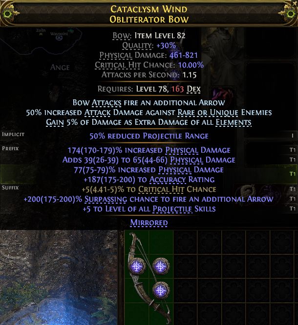 MMOJUGG Path of Exile 2 CATACLYSM WIND OBLITERATOR BOW#1262158 Details View of Item Function and Use