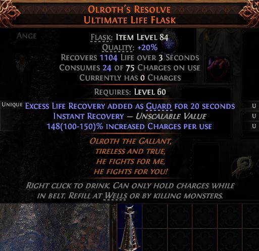 MMOJUGG Path of Exile 2 OLROTH'S RESOLVE ULTIMATE LIFE FLASK#1262164 Details View of Item Function and Use