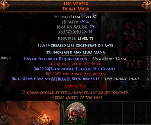 MMOJUGG Path of Exile 2 THE VERTEX TRIBAL MASK#1262752 Details View of Item Function and Use