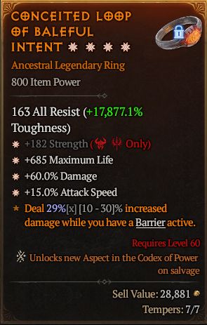 MMOJUGG Diablo 4 CONCEITED LOOP OF BALEFUL INTENT#1265693 Details View of Item Function and Use