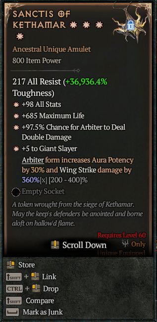 MMOJUGG Diablo 4 SANCTIS OF KETHAMAR#1281342 Details View of Item Function and Use