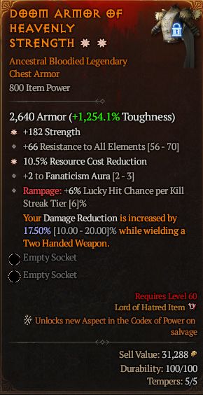 MMOJUGG Diablo 4 DM ARMOR OF HEAVENLY STRENGTH#1281479 Details View of Item Function and Use