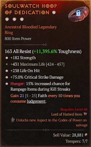 MMOJUGG Diablo 4 SOULWATCH HOOP F DEDICATIN#1282840 Details View of Item Function and Use