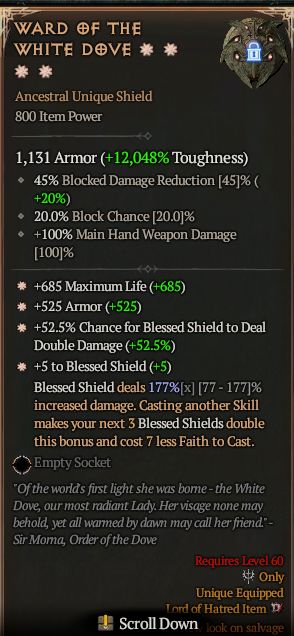 MMOJUGG Diablo 4 WARD OF THE WHITE DOVE#1282973 Details View of Item Function and Use