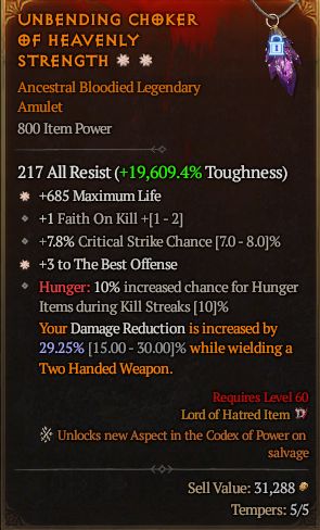 MMOJUGG Diablo 4 UNBENDING CHOKER OF HEAVENLY STRENGTH#1282983 Details View of Item Function and Use