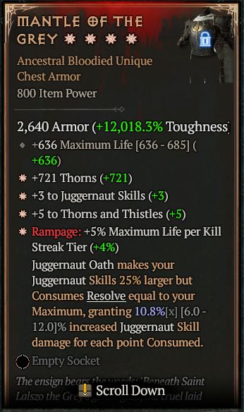 MMOJUGG Diablo 4 MANTLE OF THE GREY#1285766 Details View of Item Function and Use