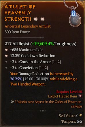 MMOJUGG Diablo 4 AMULET OF HEAVENLY STRENGTH#1289618 Details View of Item Function and Use
