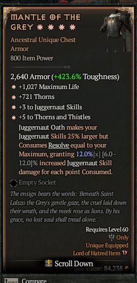 MMOJUGG Diablo 4 MANTLE OF THE GREY#1294568 Details View of Item Function and Use