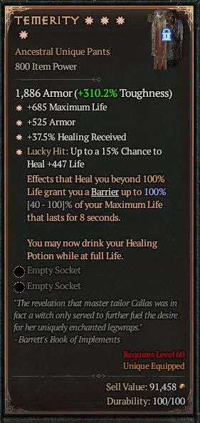 MMOJUGG Diablo 4 TEMERITY#1294602 Details View of Item Function and Use