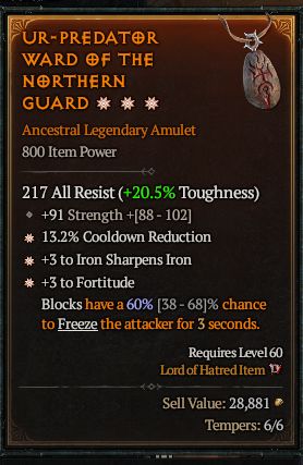 MMOJUGG Diablo 4 UR-PREDATOR WARD OF THE NORTHERN GUARD#1294632 Details View of Item Function and Use