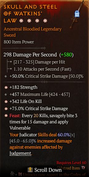 MMOJUGG Diablo 4 SKULL AND STEEL F WATKINS' LAW#1295104 Details View of Item Function and Use