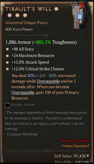 MMOJUGG Diablo 4 TIBAULT'S WILL#1295460 Details View of Item Function and Use