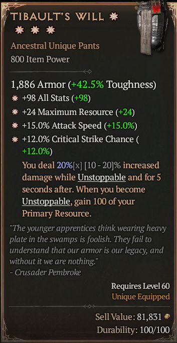 MMOJUGG Diablo 4 TIBAULT'S WILL#1297097 Details View of Item Function and Use