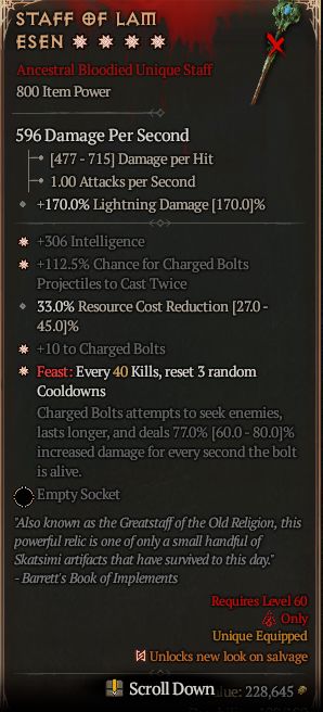 MMOJUGG Diablo 4 STAFF OF LAM ESEN#1297499 Details View of Item Function and Use