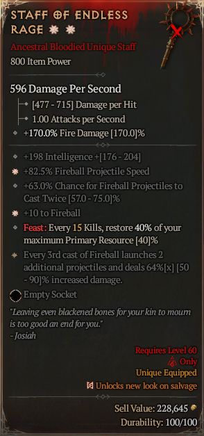 MMOJUGG Diablo 4 STAFF OF ENDLESS RAGE#1302589 Details View of Item Function and Use