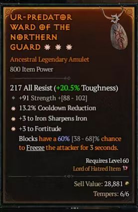 MMOJUGG Diablo 4 UR-PREDATOR  WARD OF THE NORTHERN GUARD#1304955 Details View of Item Function and Use