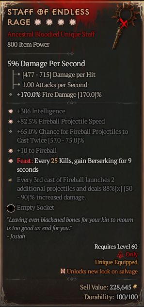 MMOJUGG Diablo 4 STAFF OF ENDLESS RAGE#1318495 Details View of Item Function and Use