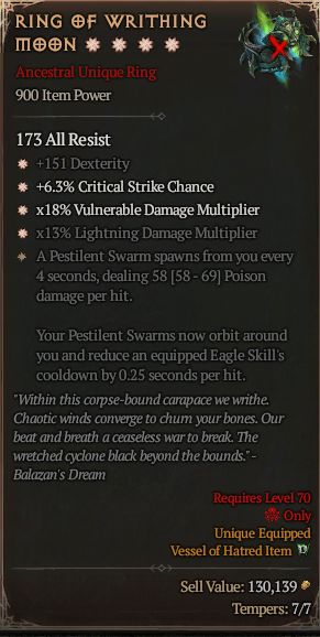 MMOJUGG Diablo 4 RING OF WRITHING MOON#1326500 Details View of Item Function and Use
