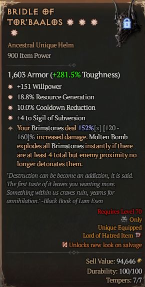 MMOJUGG Diablo 4 BRIDLE OF TOR'BAALOS#1326585 Details View of Item Function and Use
