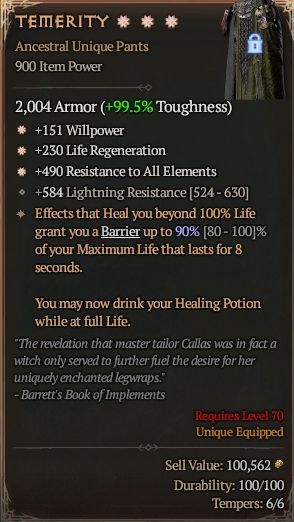 MMOJUGG Diablo 4 TEMERITY#1326849 Details View of Item Function and Use